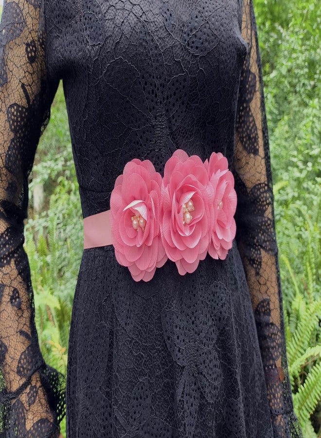 Oyabridal Dusty Pink Sash Belt for Girls,Flower Girl Sash Belt for Dresses,Chiffon Pearls Bridesmaid Dress Sash Belts - Image 4